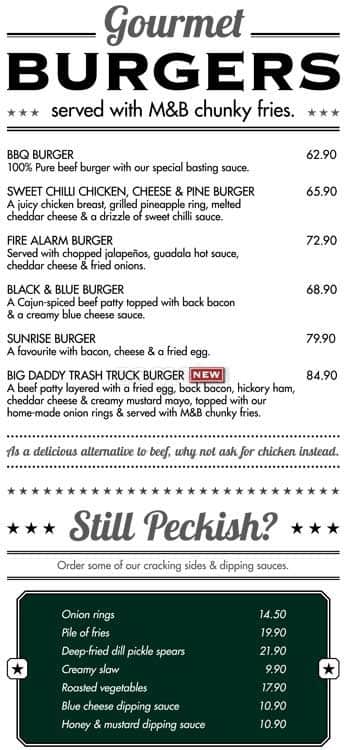 Mugg & Bean menu
