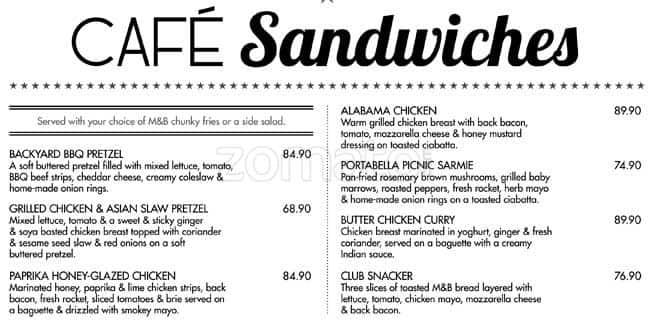 Mugg & Bean menu