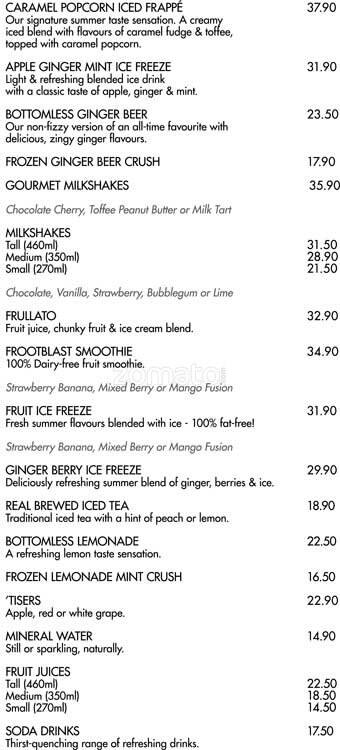 Mugg & Bean menu