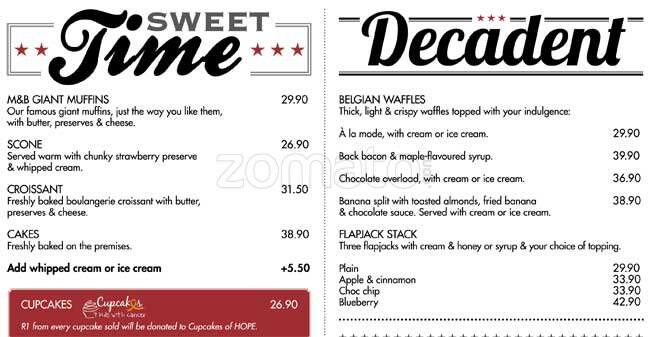 Mugg & Bean menu