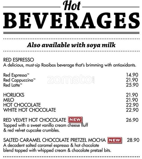 Mugg & Bean menu
