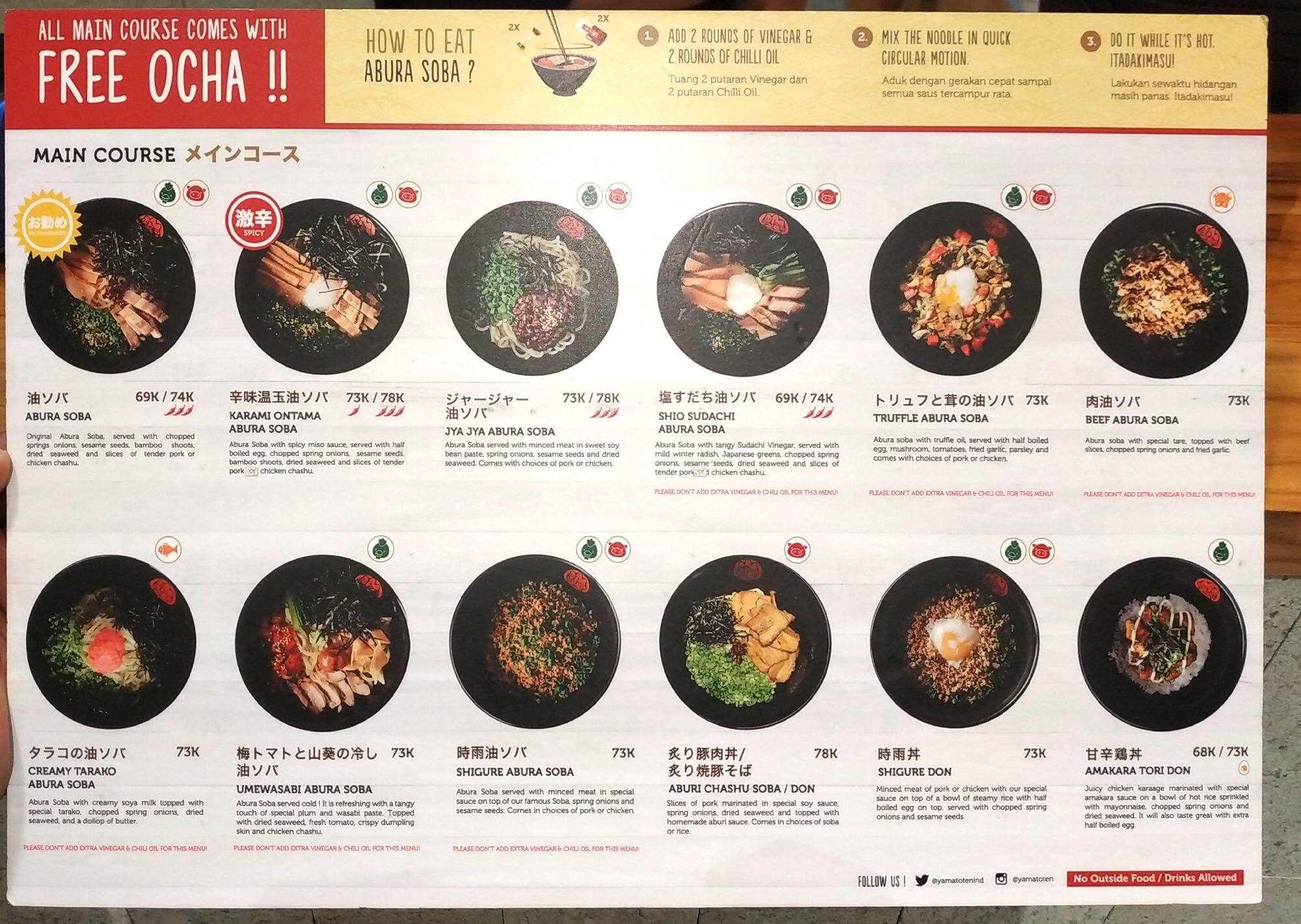 Abura Soba Yamatoten Menu, Menu for Abura Soba Yamatoten, Thamrin
