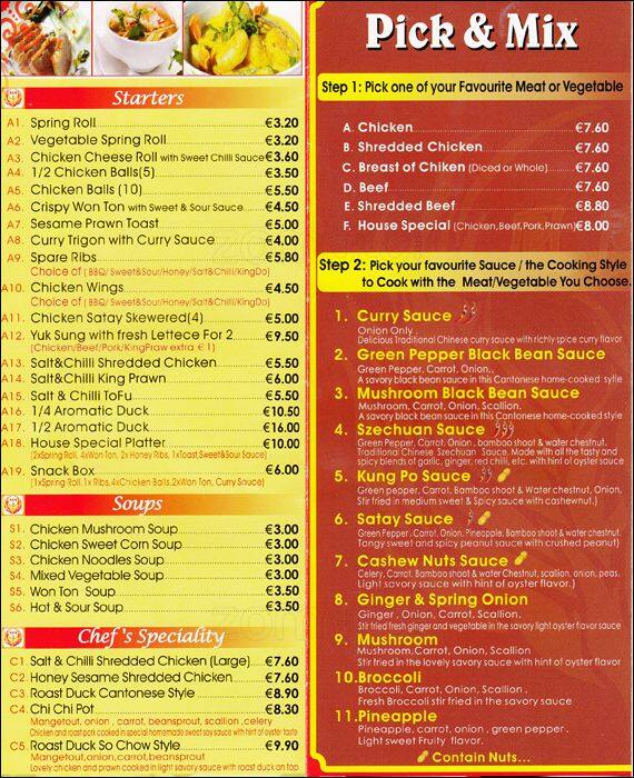 Flaming Phoenix menu