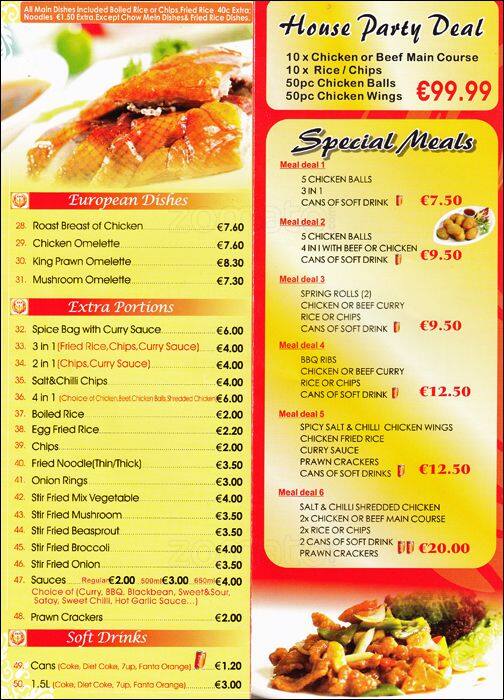 Flaming Phoenix menu