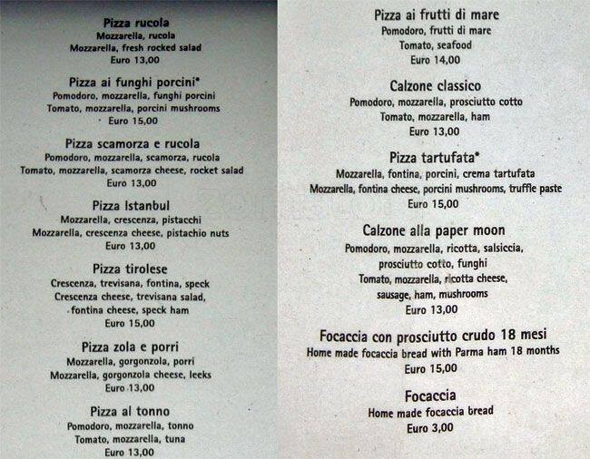 Menu de Paper Moon