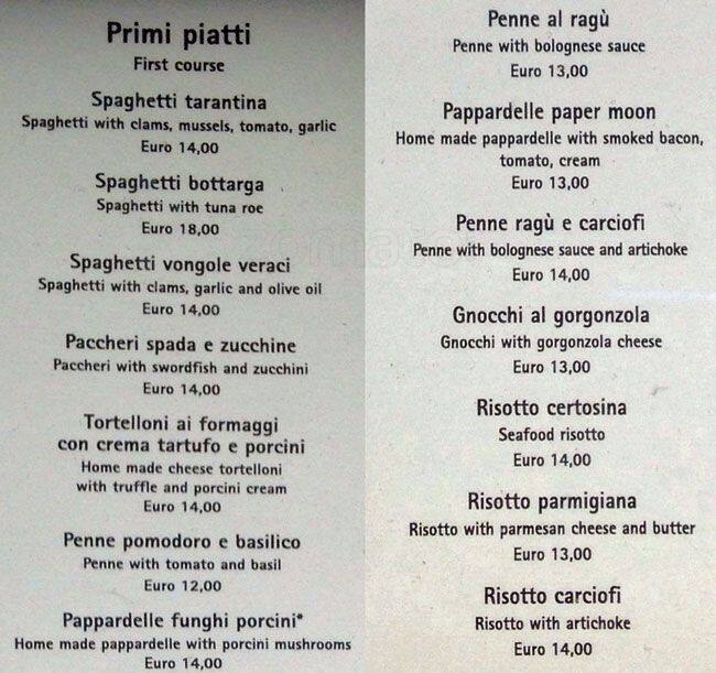 Menu de Paper Moon