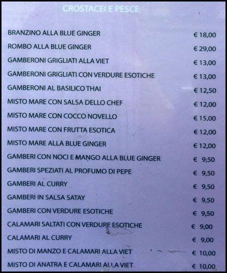 Menu di Blue Ginger 