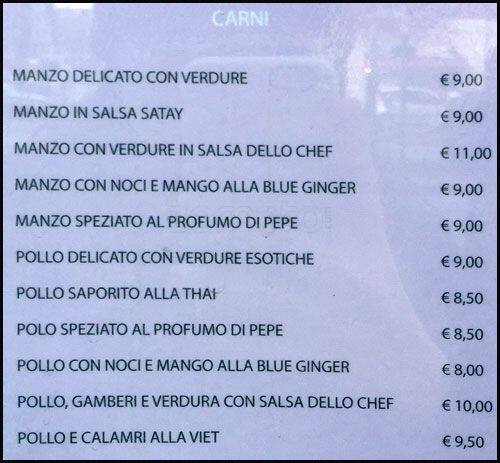 Menu di Blue Ginger 