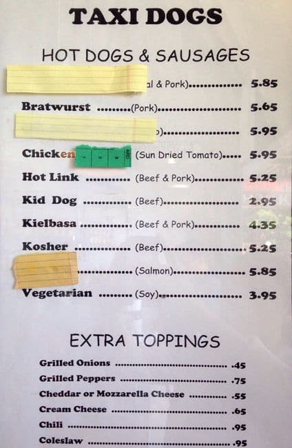 Taxi Dogs menu