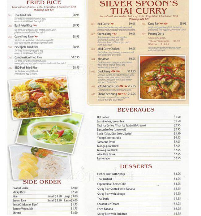 Menu at Silver Spoon Thai Restaurant, Chicago, 710 N Rush St