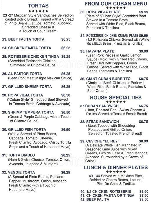 El Rey Taqueria menu