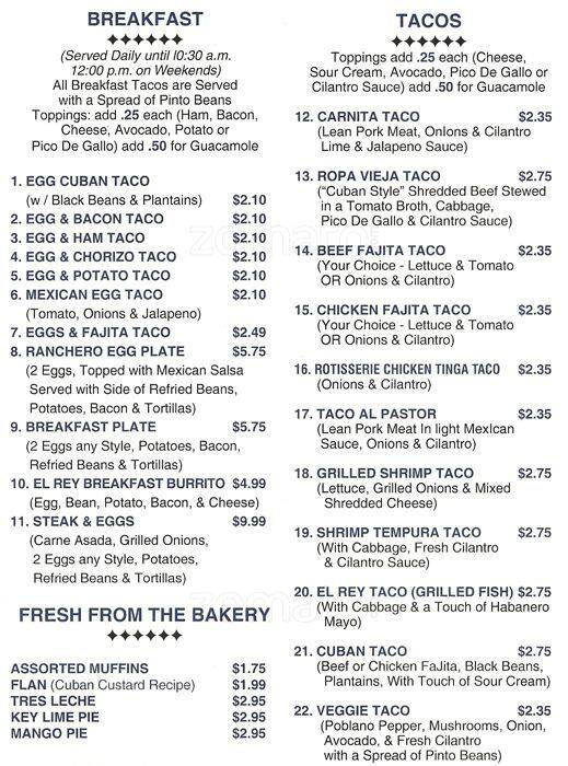 El Rey Taqueria Menu, Menu for El Rey Taqueria, Garden Oaks, Houston