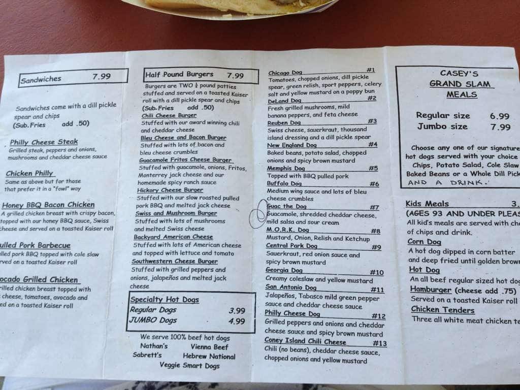 Casey's on the Corner Menu Urbanspoon/Zomato