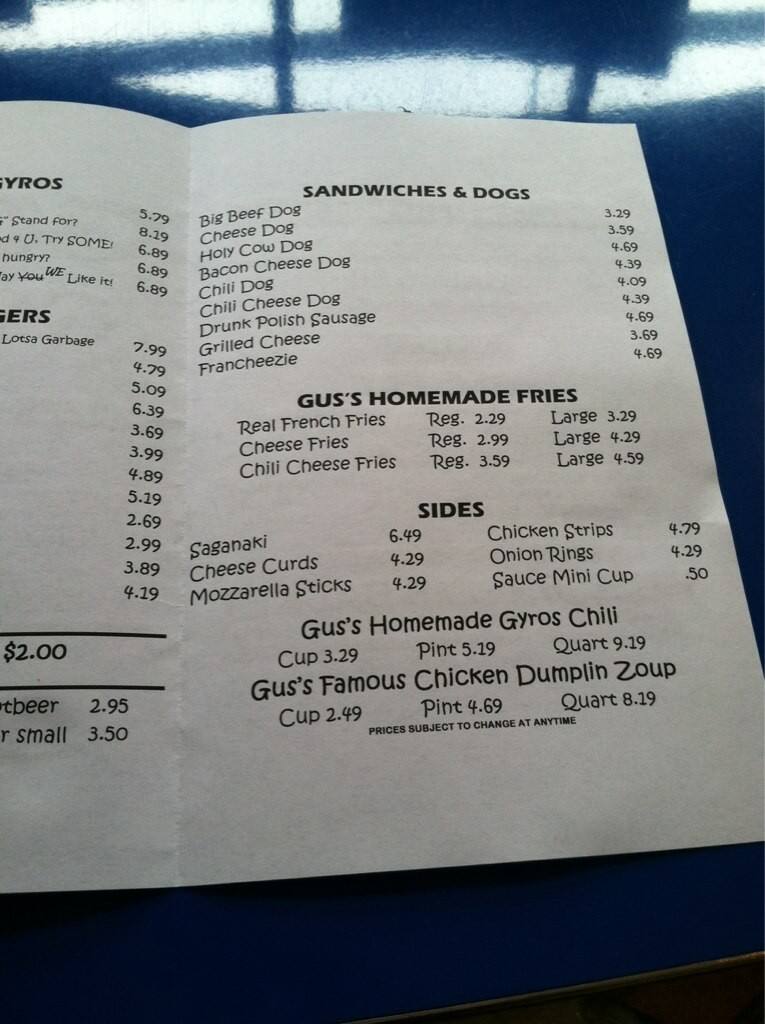 Menu At Gus S Gyros Restaurant Racine