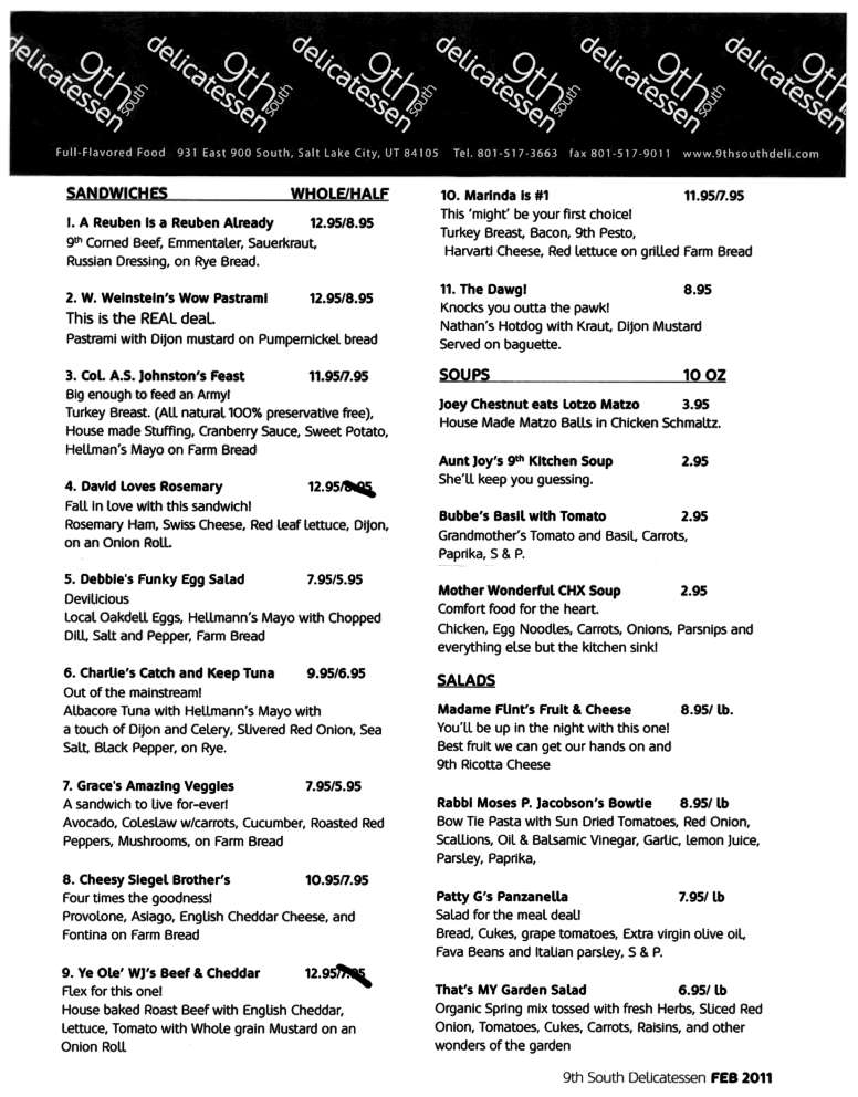 9th South Delicatessen Menu, Menu for 9th South Delicatessen, East