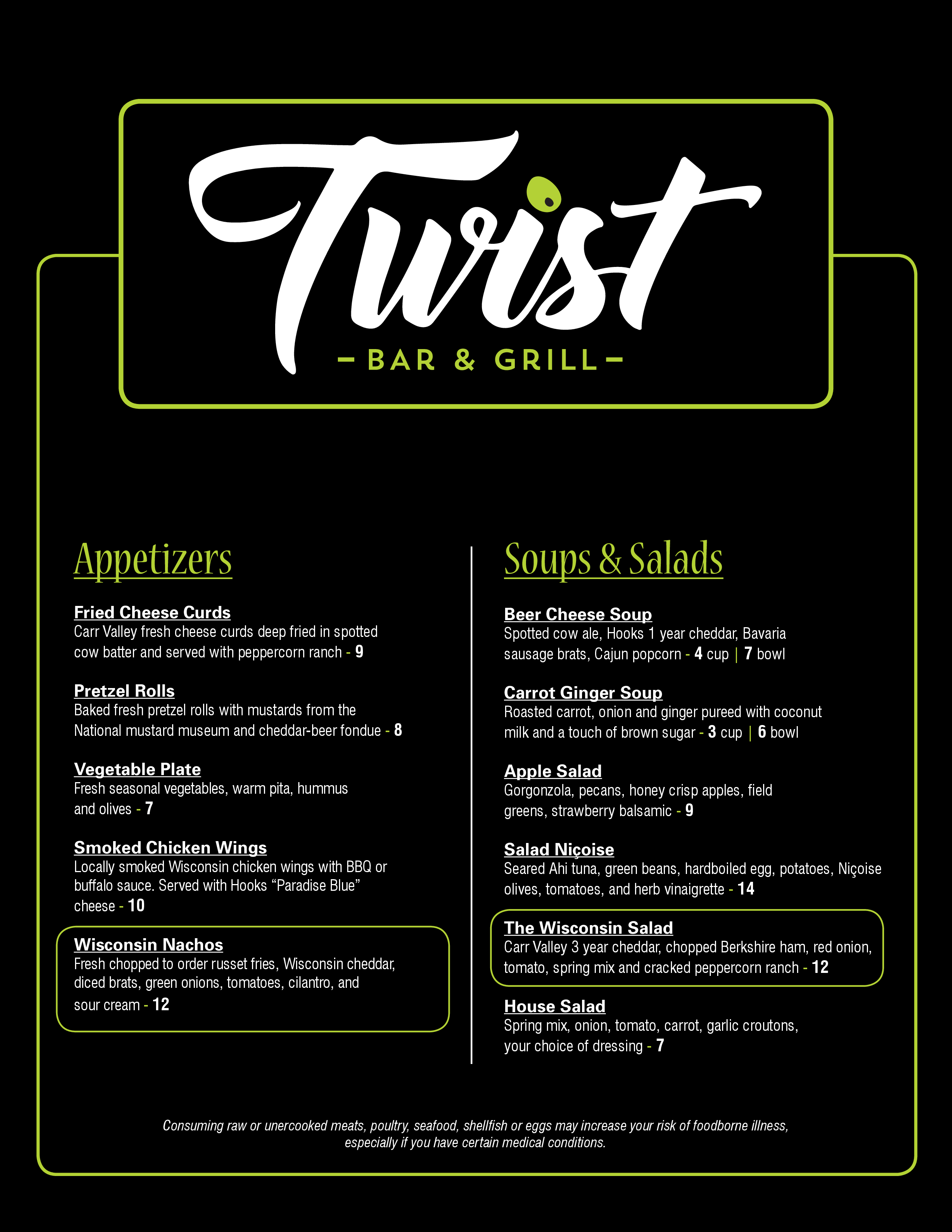 Twist Bar & Grill Menu, Menu for Twist Bar & Grill, West Side, Madison