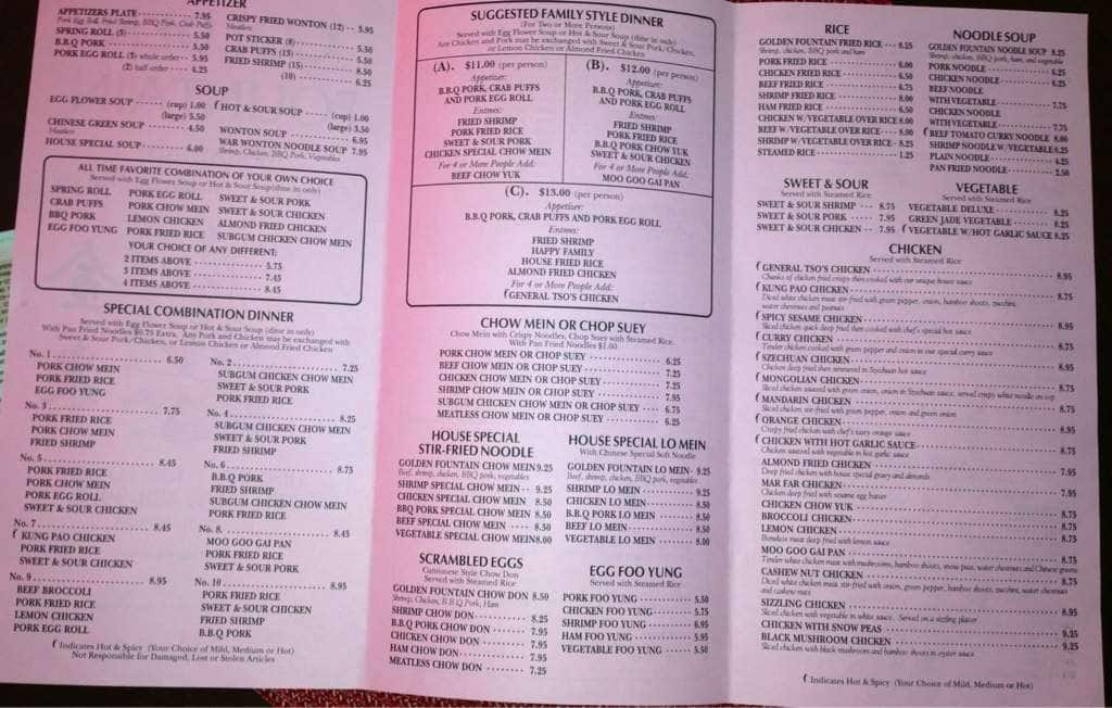 Menu At Golden Fountain Restaurant, Othello