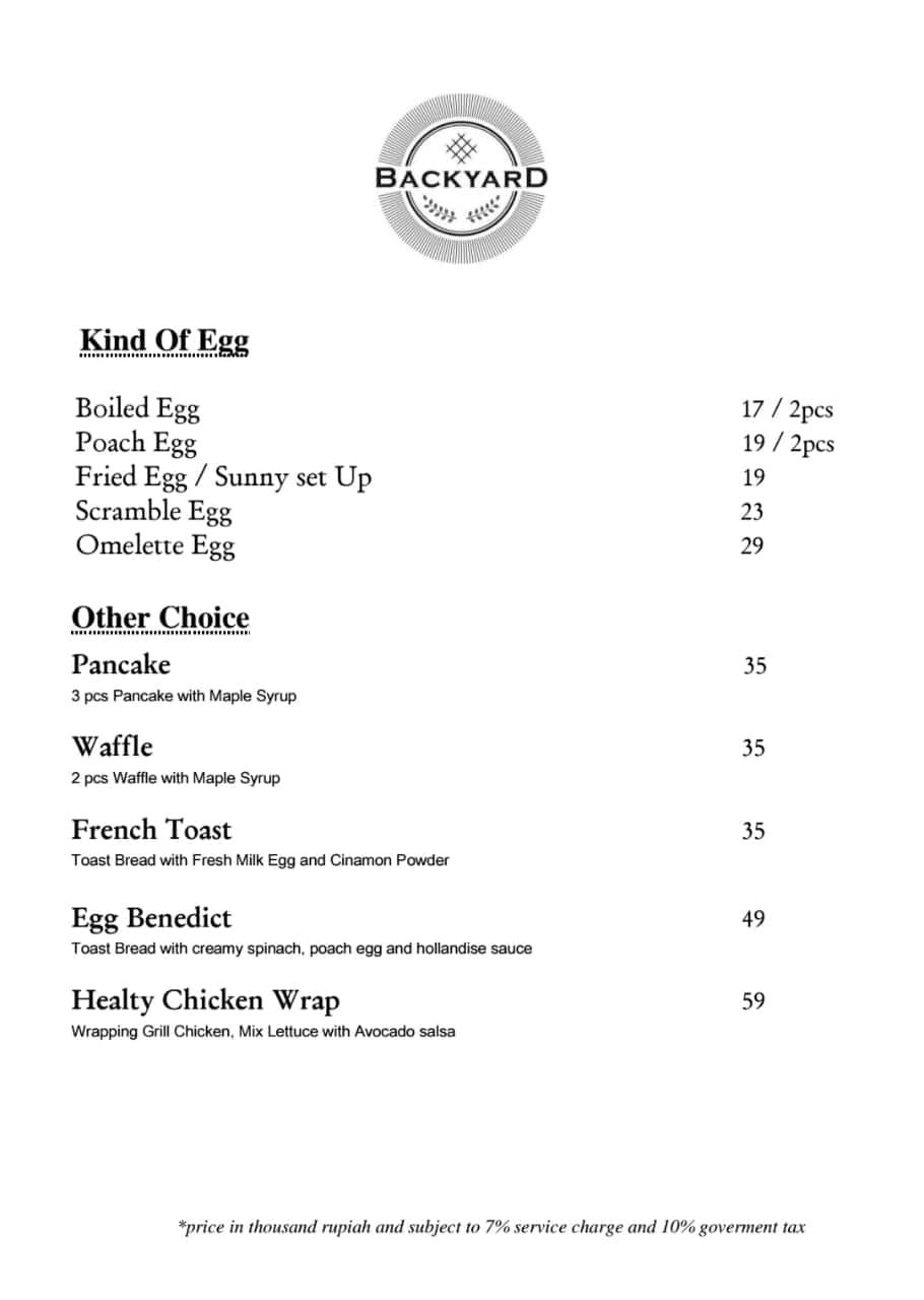 Backyard Kitchen Grill Menu