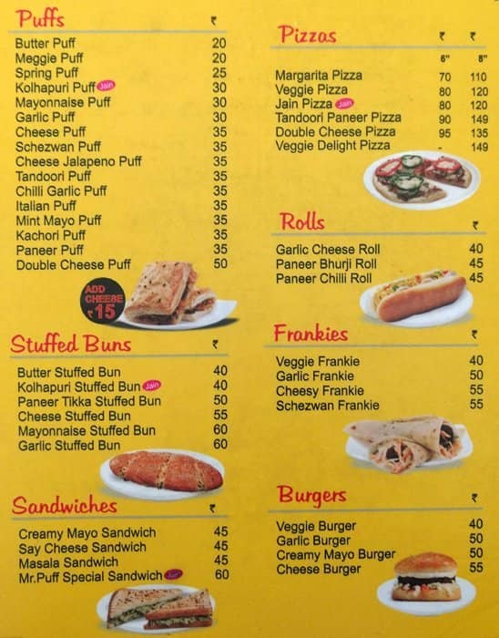 Mr. Puff Menu, Menu for Mr. Puff, Diwalipura, Vadodara Zomato