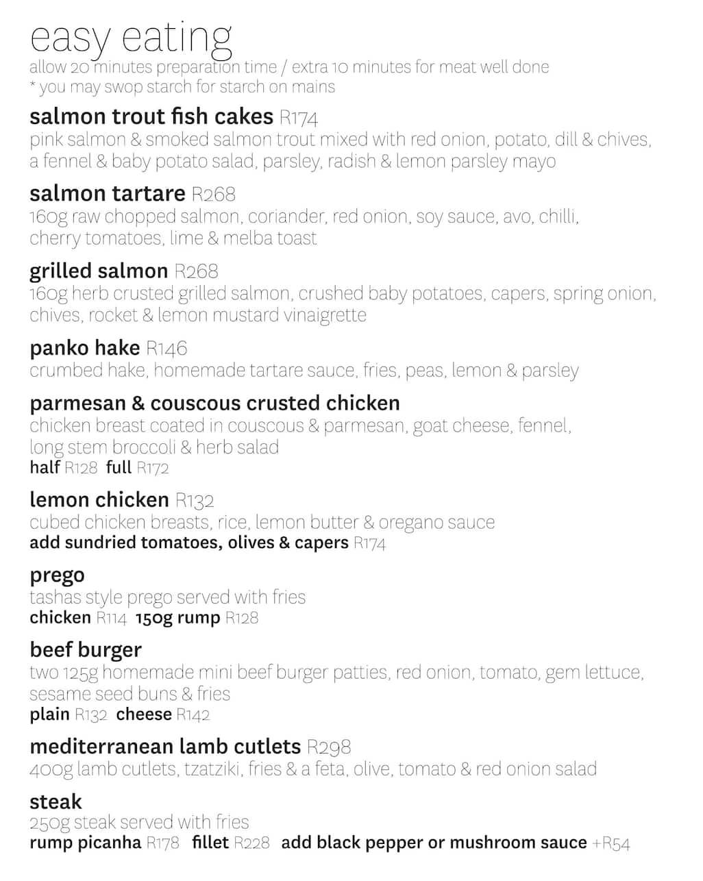 Menu at tashas Menlyn Maine restaurant, Pretoria, Ext2