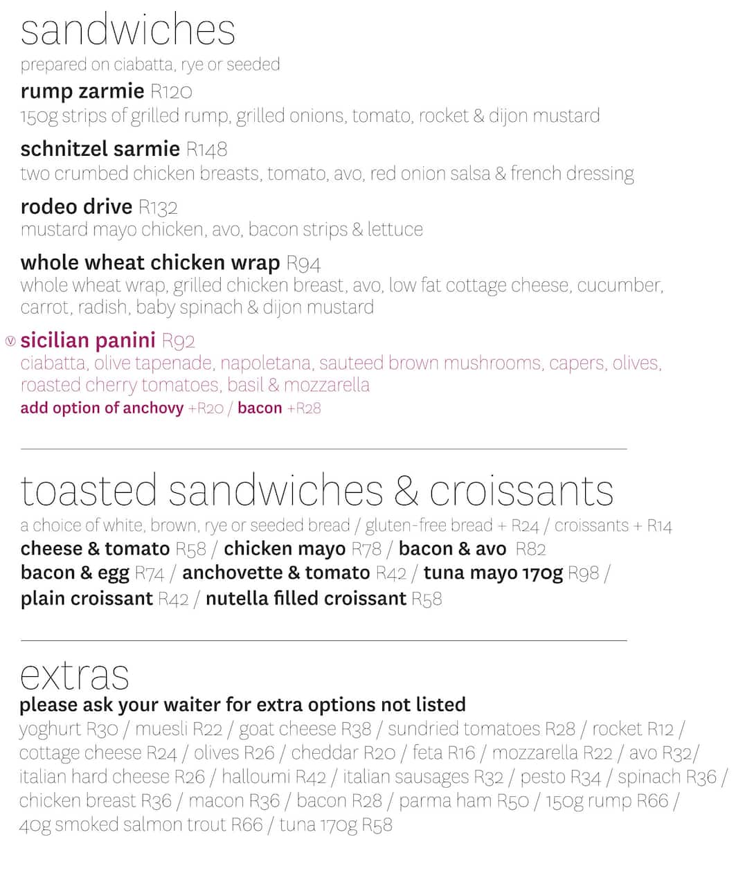 Menu at tashas Menlyn Maine restaurant, Pretoria, Ext2