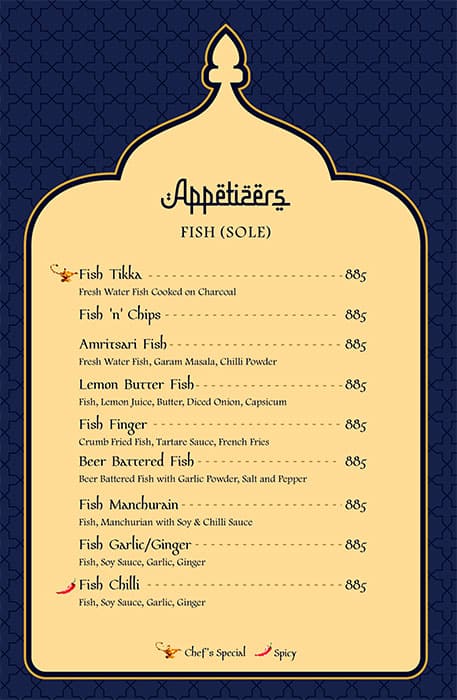 Ghazal Restaurant menu