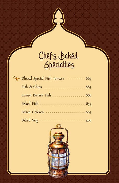 Ghazal Restaurant menu