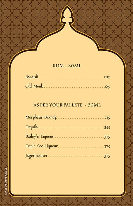 Ghazal Restaurant menu