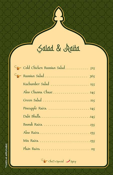 Ghazal Restaurant menu