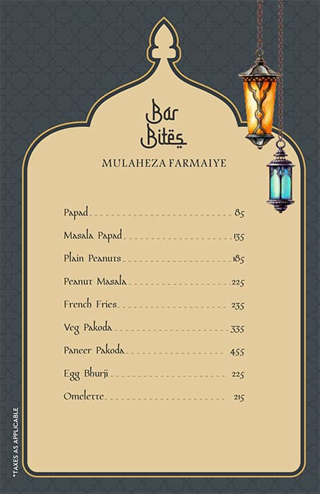 Ghazal Restaurant menu