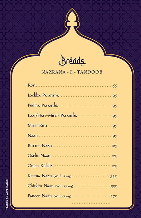 Ghazal Restaurant menu
