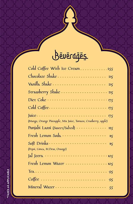 Ghazal Restaurant menu