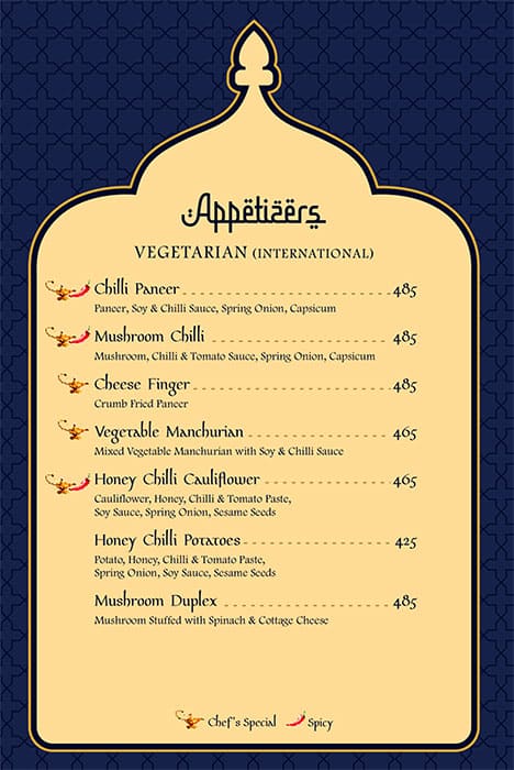 Ghazal Restaurant menu