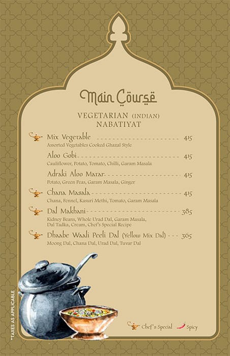 Ghazal Restaurant menu