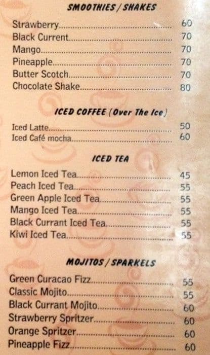 Cake Mania menu