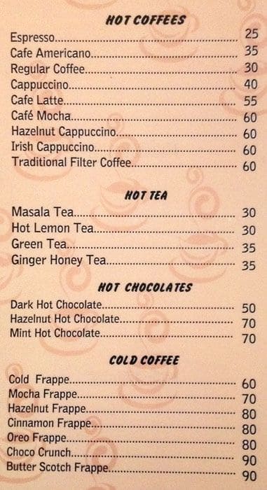 Cake Mania menu