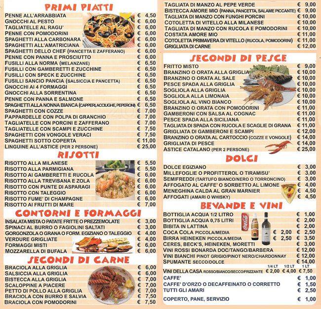 Menu di Amore mio 