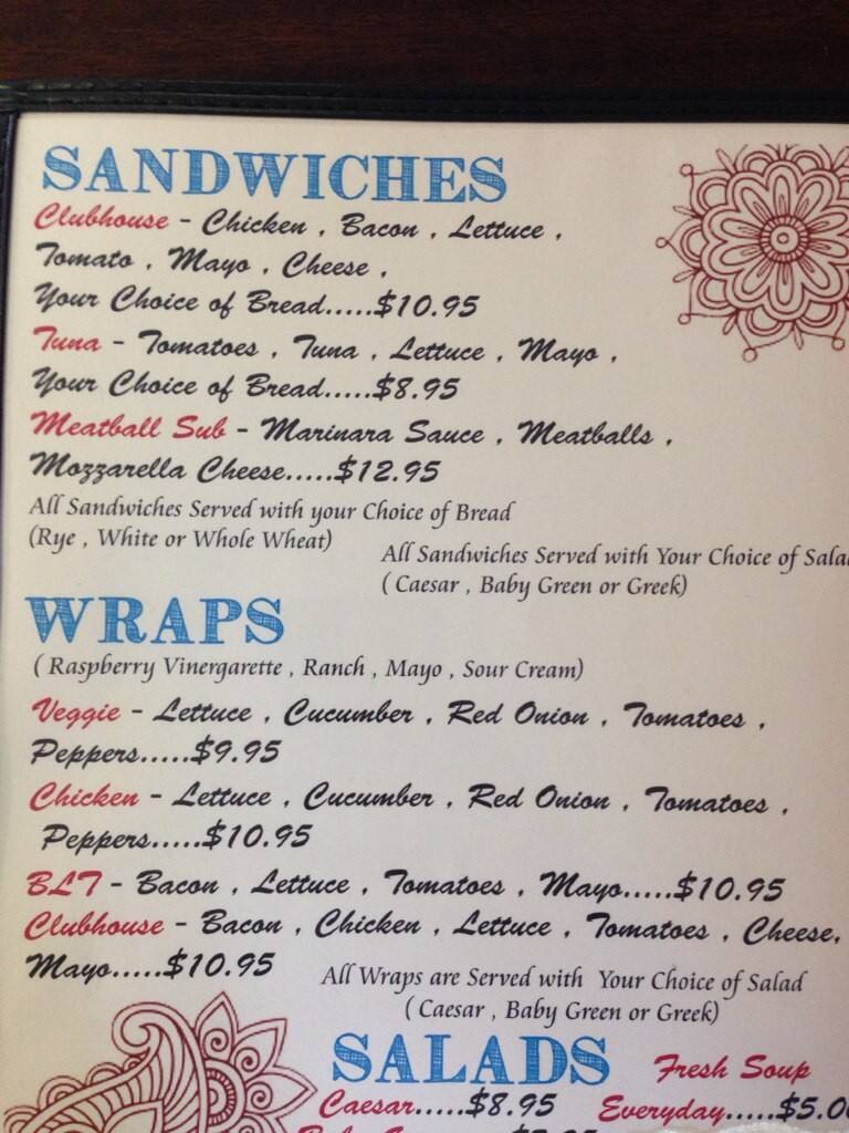 Menu au The Hidden Gem Bistro café, Athabasca