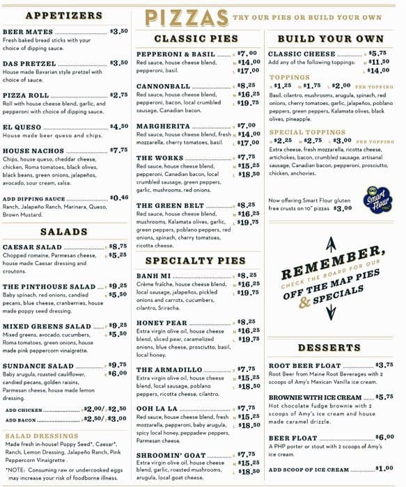 Pinthouse Pizza Menu, Menu for Pinthouse Pizza, South Lamar, Austin