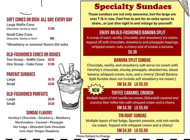 Menu at Mike's Drive-In restaurant, Oregon City