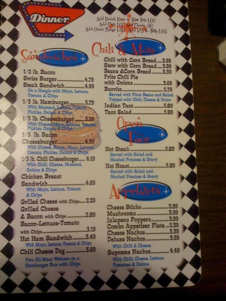 Menu at Dixie Diner restaurant, Nicoma Park