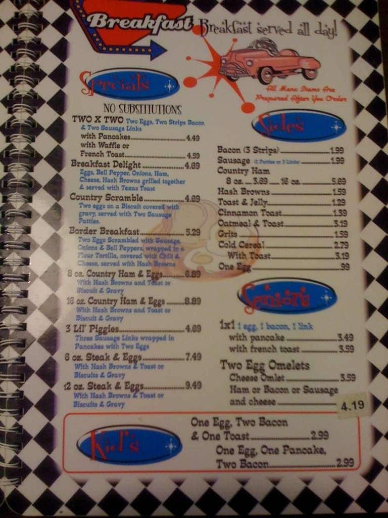 Menu at Dixie Diner restaurant, Park