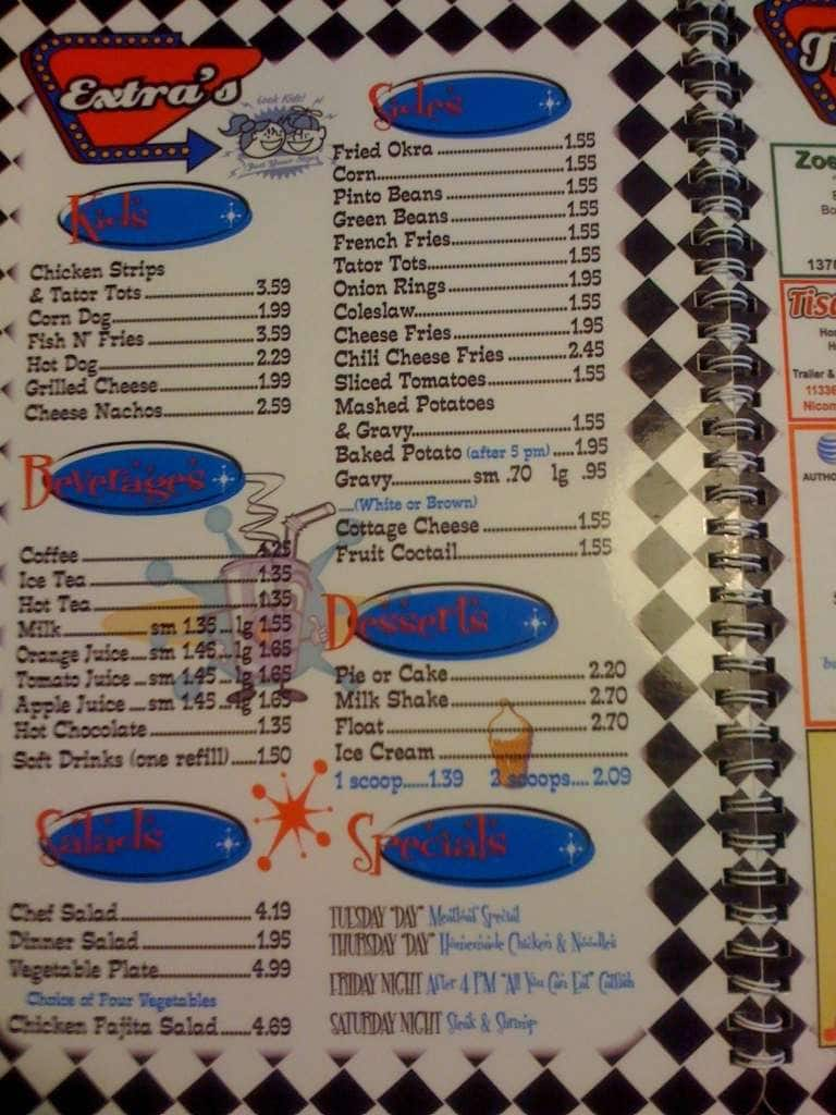 Menu at Dixie Diner restaurant, Nicoma Park