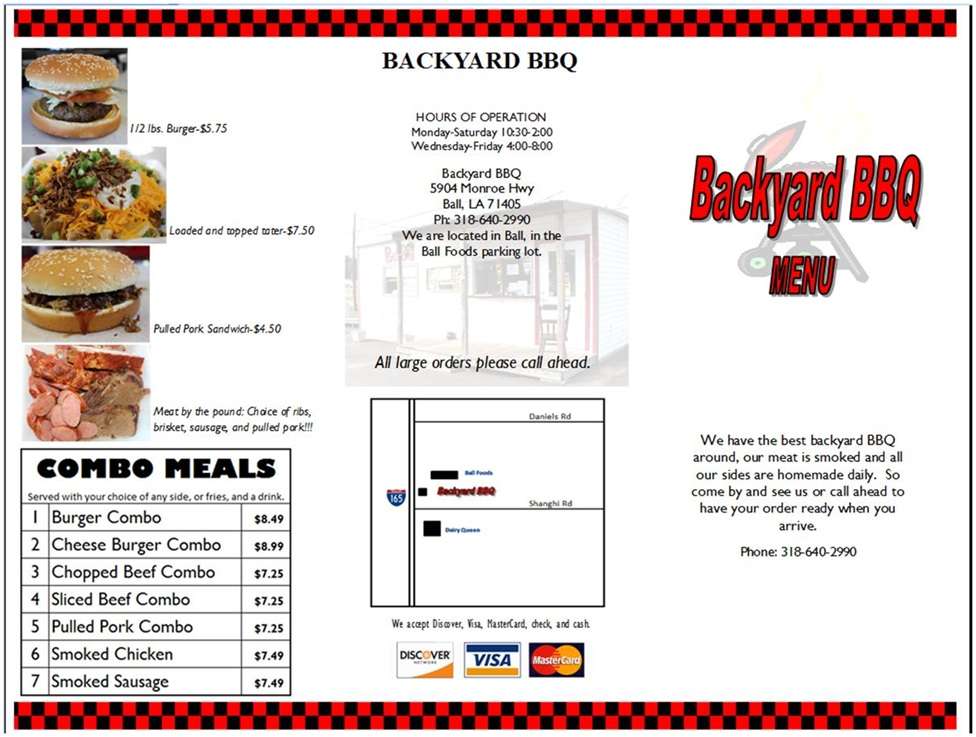 Backyard BBQ Menu, Menu for Backyard BBQ, Pineville, Pineville