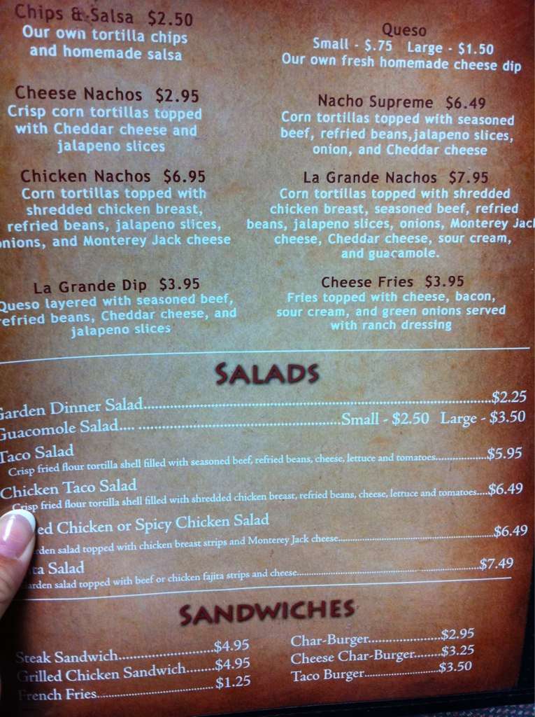 Carta de La Grande Restaurant, Madill