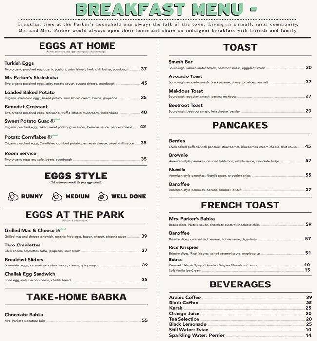 Parker's Menu, Menu for Parker's, Downtown Dubai, Dubai Zomato