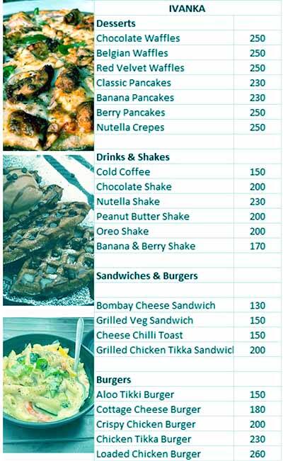 Menu of Ivanka, Sector 19, Faridabad