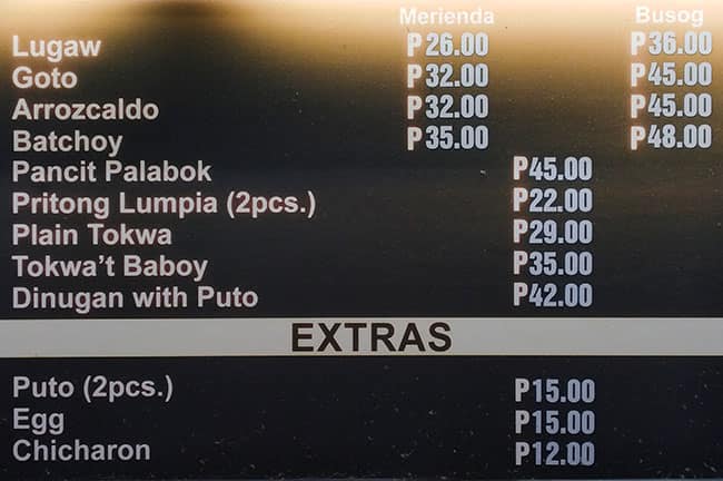 Menu at Jose's Goto, Quezon City, Food Court