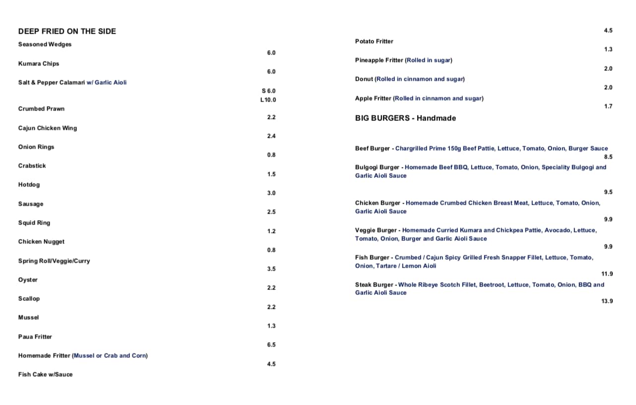 Menu at John Dory's (Fish & Chip) Herne bay fast food, Auckland