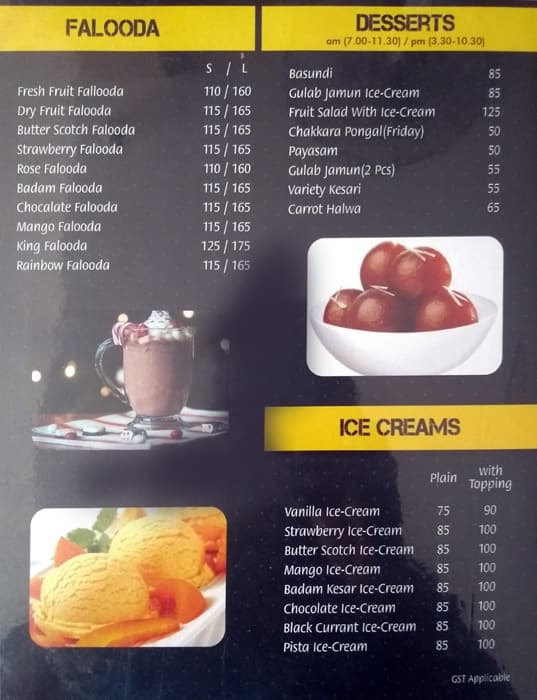 Menu at Hotel Prasan Sandeepha, Chennai